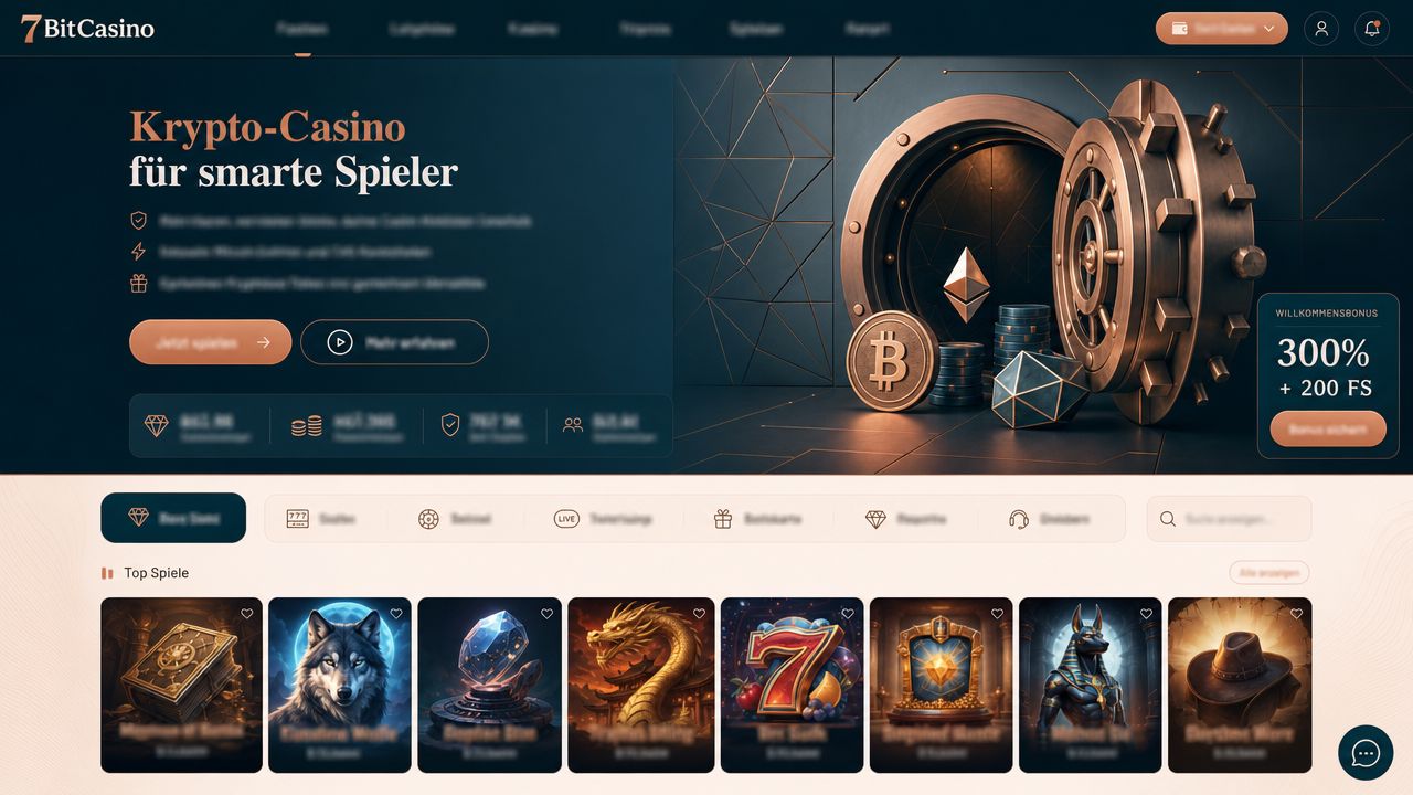 Startseite von 7BitCasino mit Spielkategorien und Slot-Übersicht