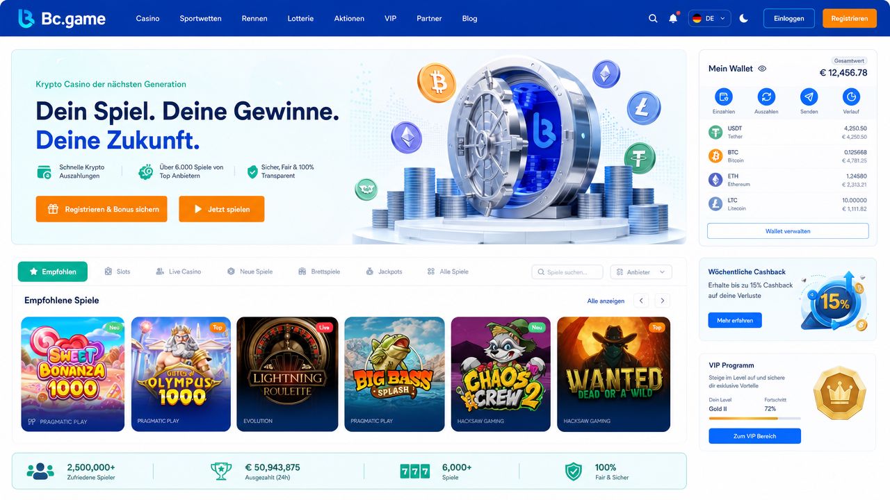 Bc.game Krypto-Casino mit Casino- und Sportwetten-Bereich