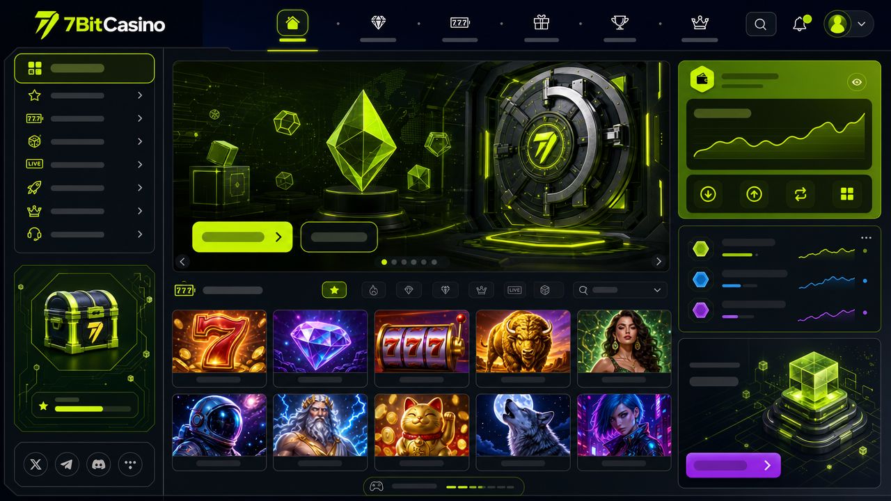 7BitCasino Desktop-Oberfläche mit Spielbereich und Zahlungsoptionen