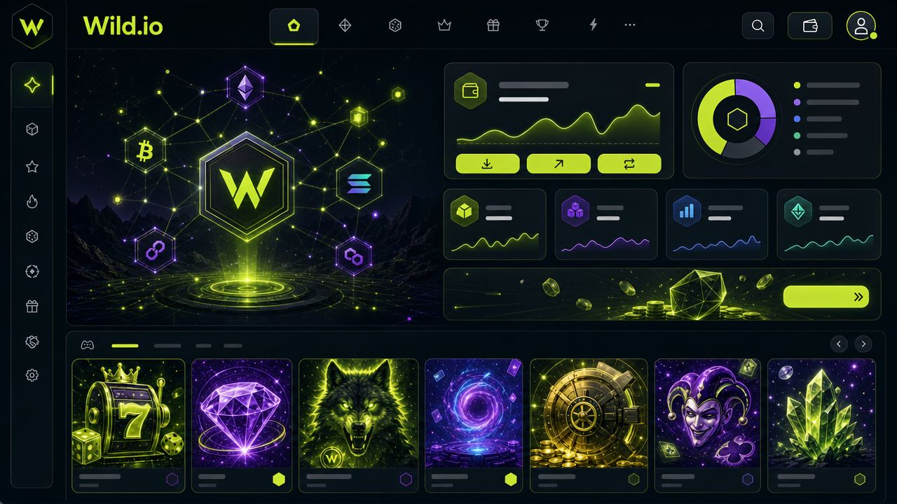 Wild.io Casino – Desktop-Ansicht der krypto-orientierten Spieloberfläche