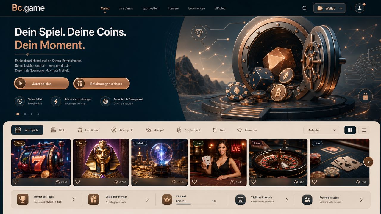 Startseite von Bc.game mit Casino-Bereich und Spielkategorien